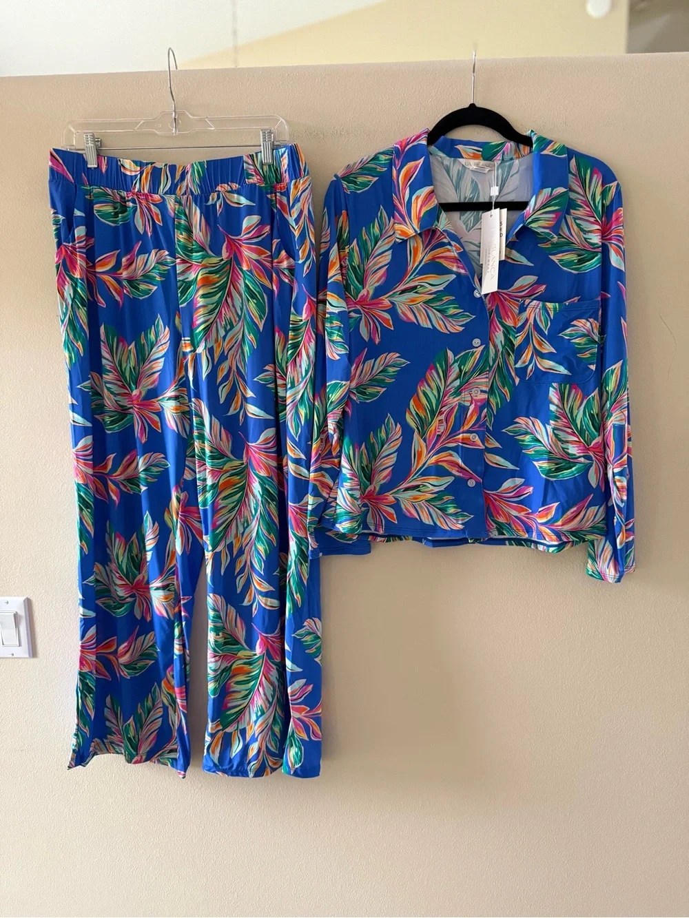 La Blanca Vibrant Blue Tropical Leaf Resort Wear Loungewear Set NEW - Picture 1 of 12